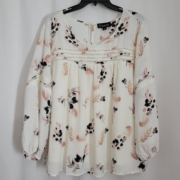 Frazzle Tops - NEW Frazzle Blouse Top BOHO Peasant Flowy Floral Cottagecore balloon slv NWT